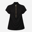Top Black Short Sleeve Gold Zip Mock Neck