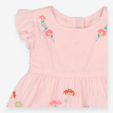Dress pink frill sleeves embroidery flowers