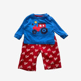 Blue Tractor Applique and Red Shorts