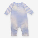 Sleepsuit blue white stripe pocket polar bear