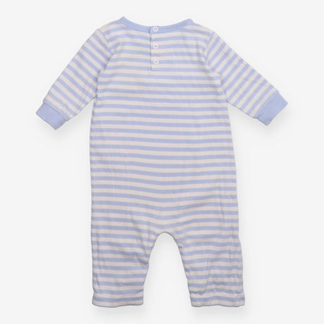 Sleepsuit blue white stripe pocket polar bear