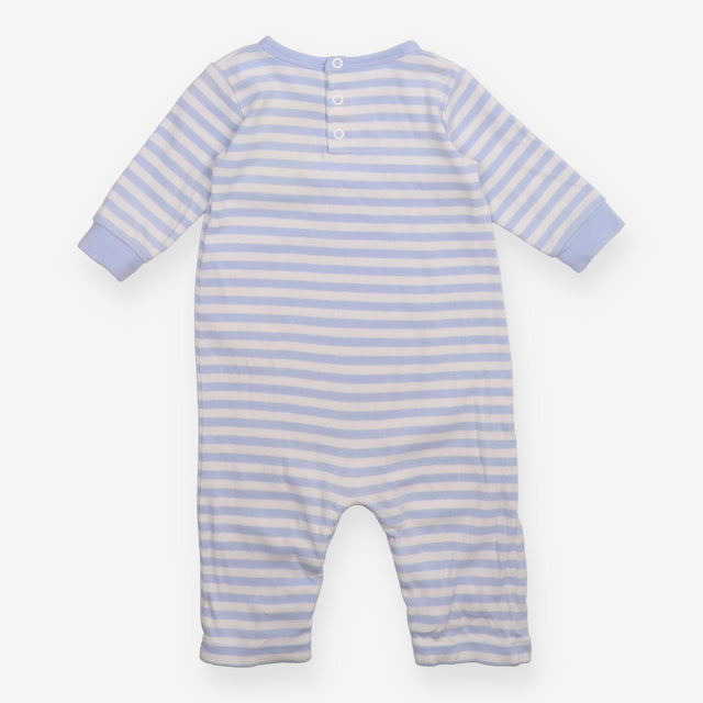 Sleepsuit blue white stripe pocket polar bear