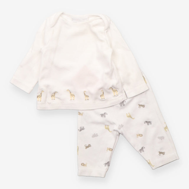 Outfit top and bottom white animals 