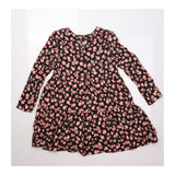 Black & Pink Rose Print Viscose Dress