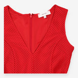 Fit and Flare Dress Red Textured Sleeveless V Neck