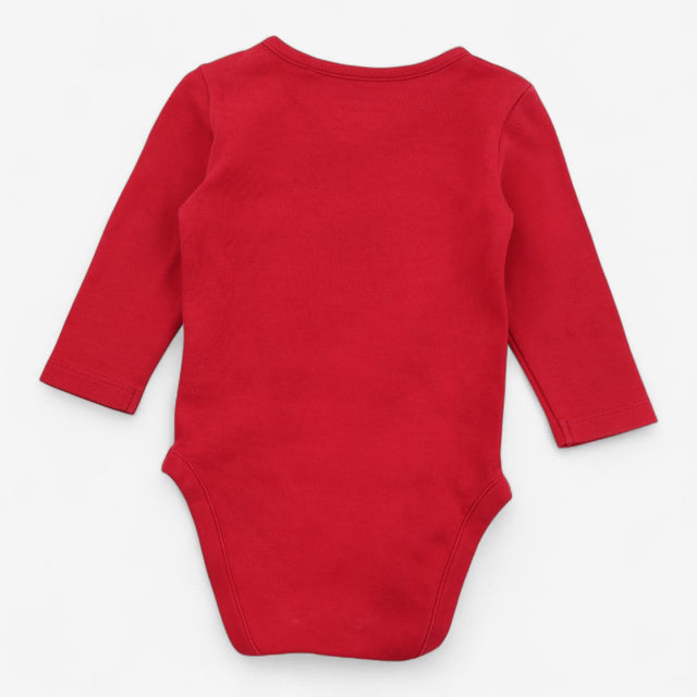 Bodysuit LS red penguin ear muffs