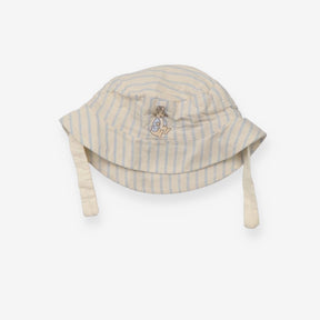 Bucket hat cream blue stripe tie