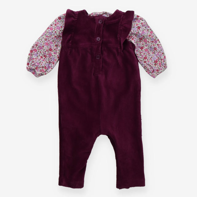Dungarees plum ribbed butterfly with bodysuit