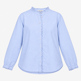 Cotton Chambray Shirt with Ruffle Trim