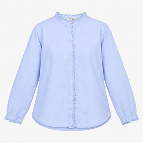 Cotton Chambray Shirt with Ruffle Trim