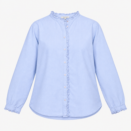 Cotton Chambray Shirt with Ruffle Trim