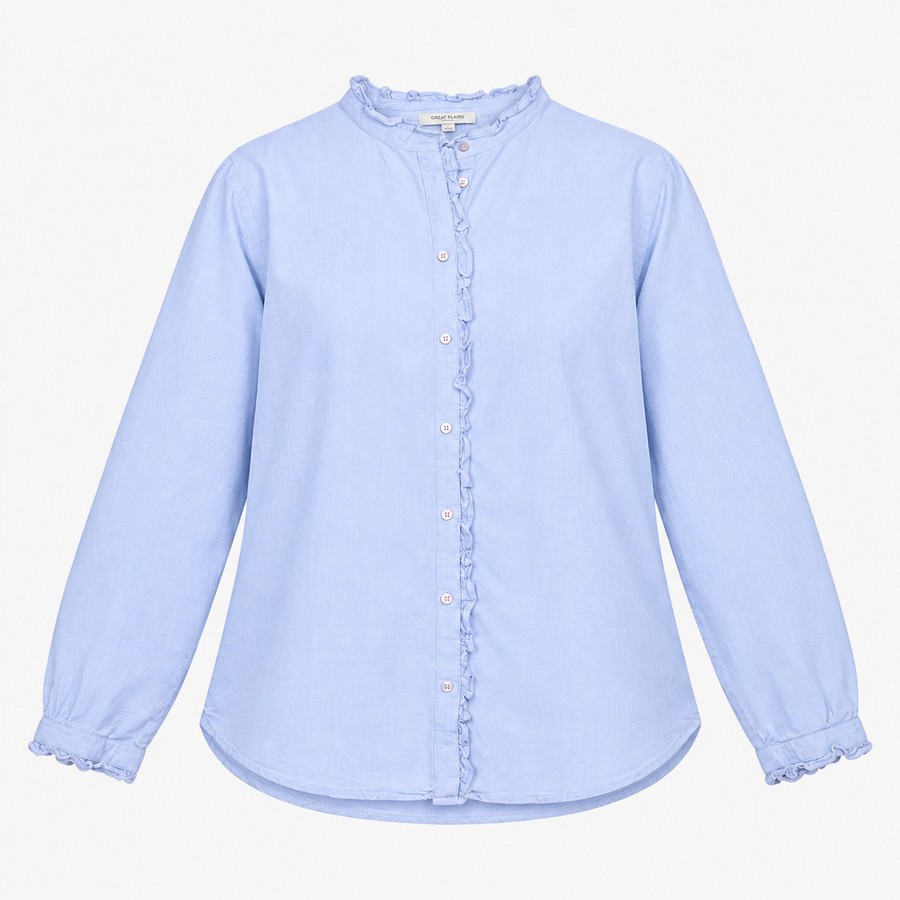 Cotton Chambray Shirt with Ruffle Trim