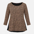 Top Camel Mix Leopard Print Pleated Hem Layered Tu