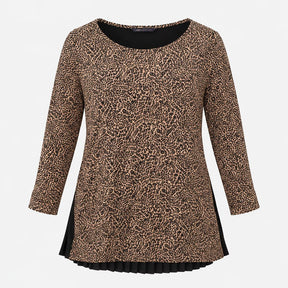 Top Camel Mix Leopard Print Pleated Hem Layered Tu