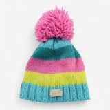 Bobble Hat Green Pink and Yellow Stripe