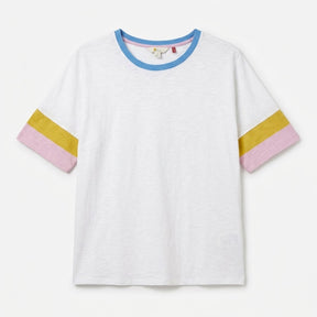 White Colour-Block Cuff Cotton T-Shirt