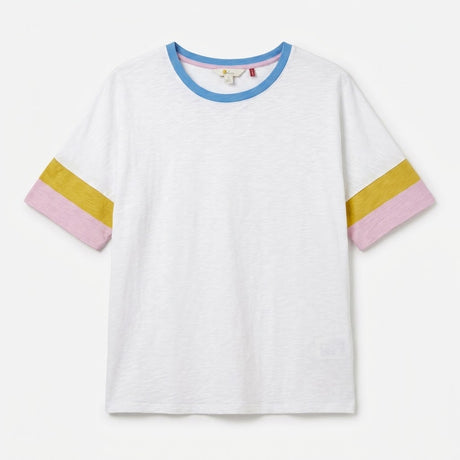 White Colour-Block Cuff Cotton T-Shirt