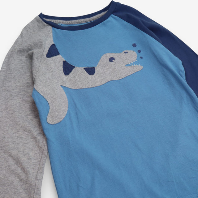 T-shirt long sleeve blue dinosaur