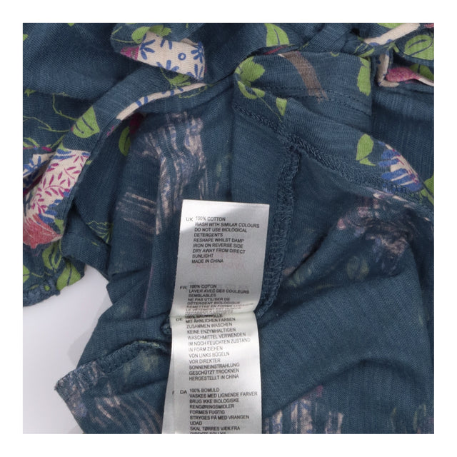 Dress Blue Bird and Leaf Print Long Sleeve Midi V-