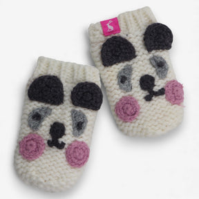 Cream knit mittens dog face