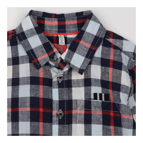 Shirt long sleeve check navy and red