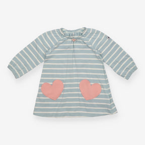 Blue Striped Dress Heart Pockets