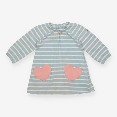 Blue Striped Dress Heart Pockets