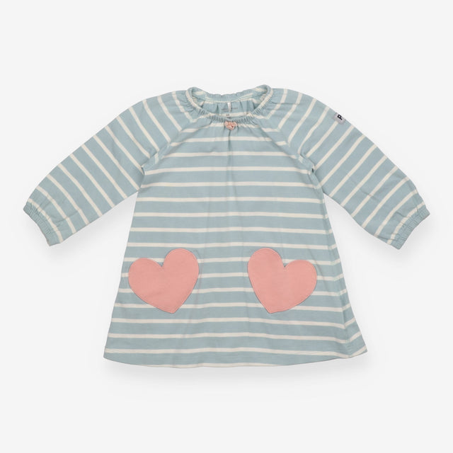 Blue Striped Dress Heart Pockets