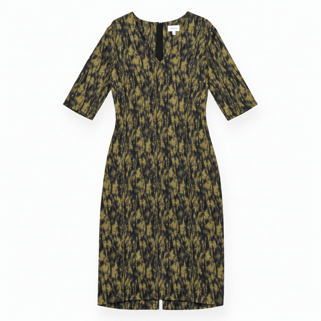 Dress Khaki Olive Black Abstract Botanical Print S