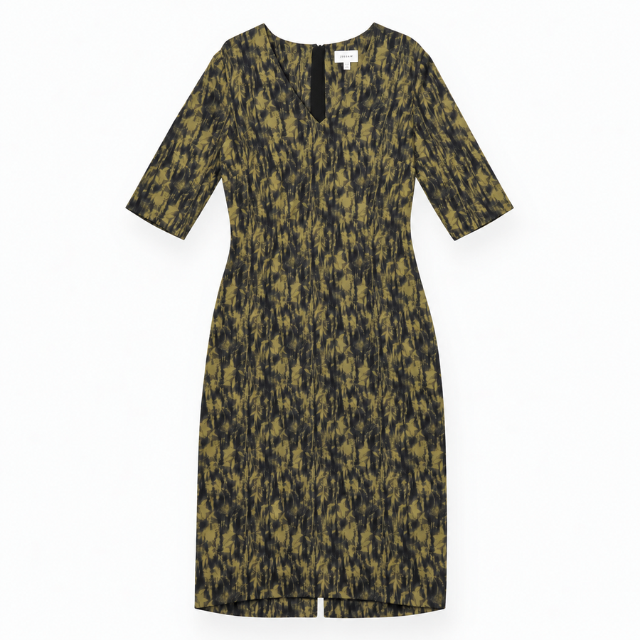 Dress Khaki Olive Black Abstract Botanical Print S