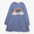 Dress Long Sleeve Blue Stripe Rainbow Applique