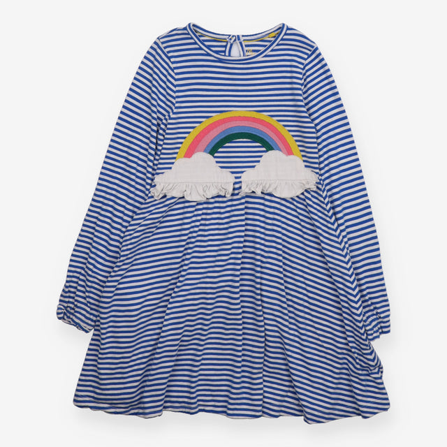 Dress Long Sleeve Blue Stripe Rainbow Applique