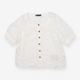 White Pure Linen Square Neck Button Blouse
