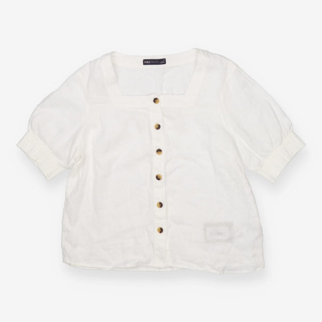 White Pure Linen Square Neck Button Blouse