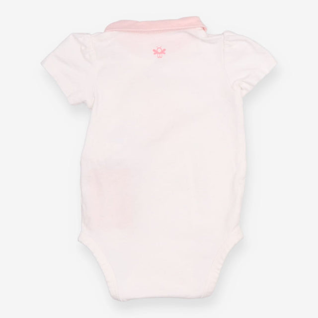 Bodysuit Short Sleeve White with Pink Collar 