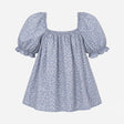 Top Blue White Floral Print Cotton Elasticated Nec