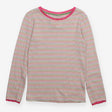 T-Shirt Long Sleeve Pink Lace Trim Striped