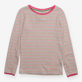 T-Shirt Long Sleeve Pink Lace Trim Striped