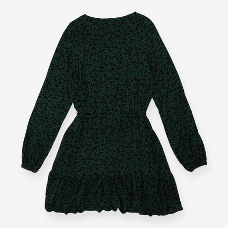 Tiered Dress Crew Neck Green with Black Floral pri
