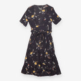 FatFace Black Ditsy Floral Wrap Short Sleeve Midi 