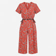 Jumpsuit Brick Red Patterned Short Sleeve Wrap Fro