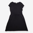 Midi Dress Black Jersey Short Sleeve Gathered Wais