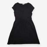 Midi Dress Black Jersey Short Sleeve Gathered Wais