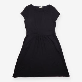 Midi Dress Black Jersey Short Sleeve Gathered Wais