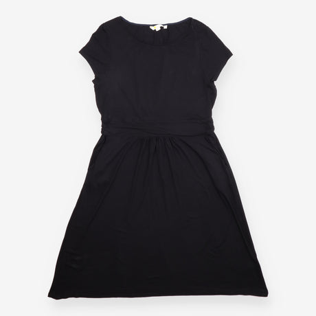 Midi Dress Black Jersey Short Sleeve Gathered Wais