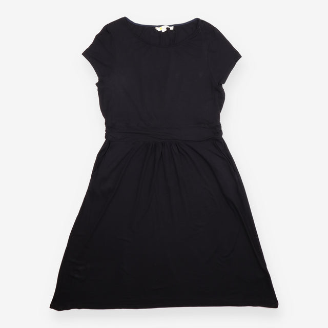 Midi Dress Black Jersey Short Sleeve Gathered Wais