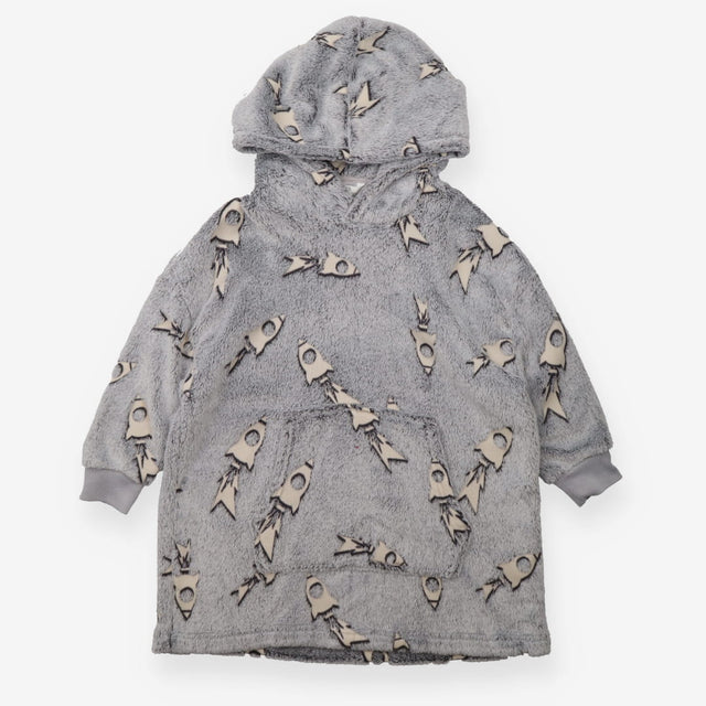 Grey fleece snuggle hoodie stars and rockets