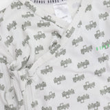 White sleepsuit grey tractors