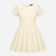 Cream Circle Lace Short Sleeve Fit & Flare Dress