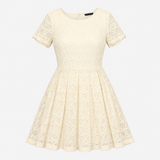 Cream Circle Lace Short Sleeve Fit & Flare Dress